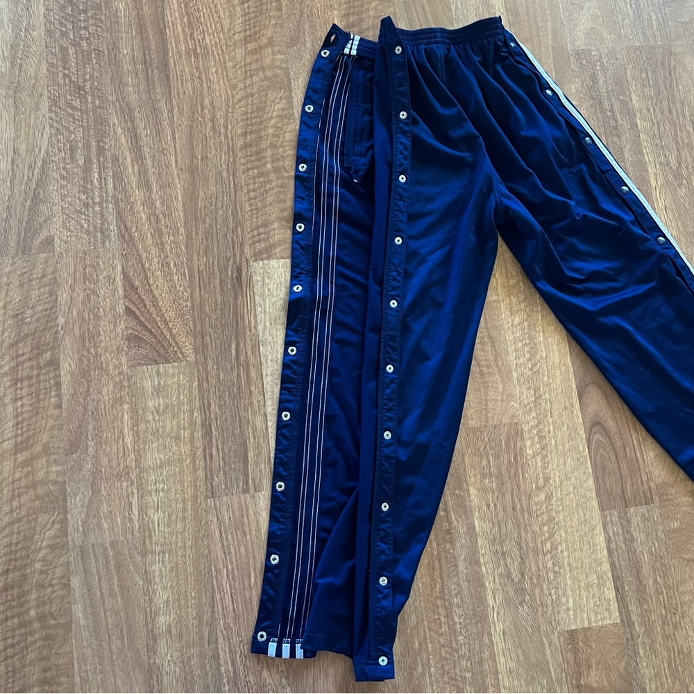 Vintage 1999 Adidas Tearaway Snap Track Pants Navy Blue 3-Stripes Size M Y2K
